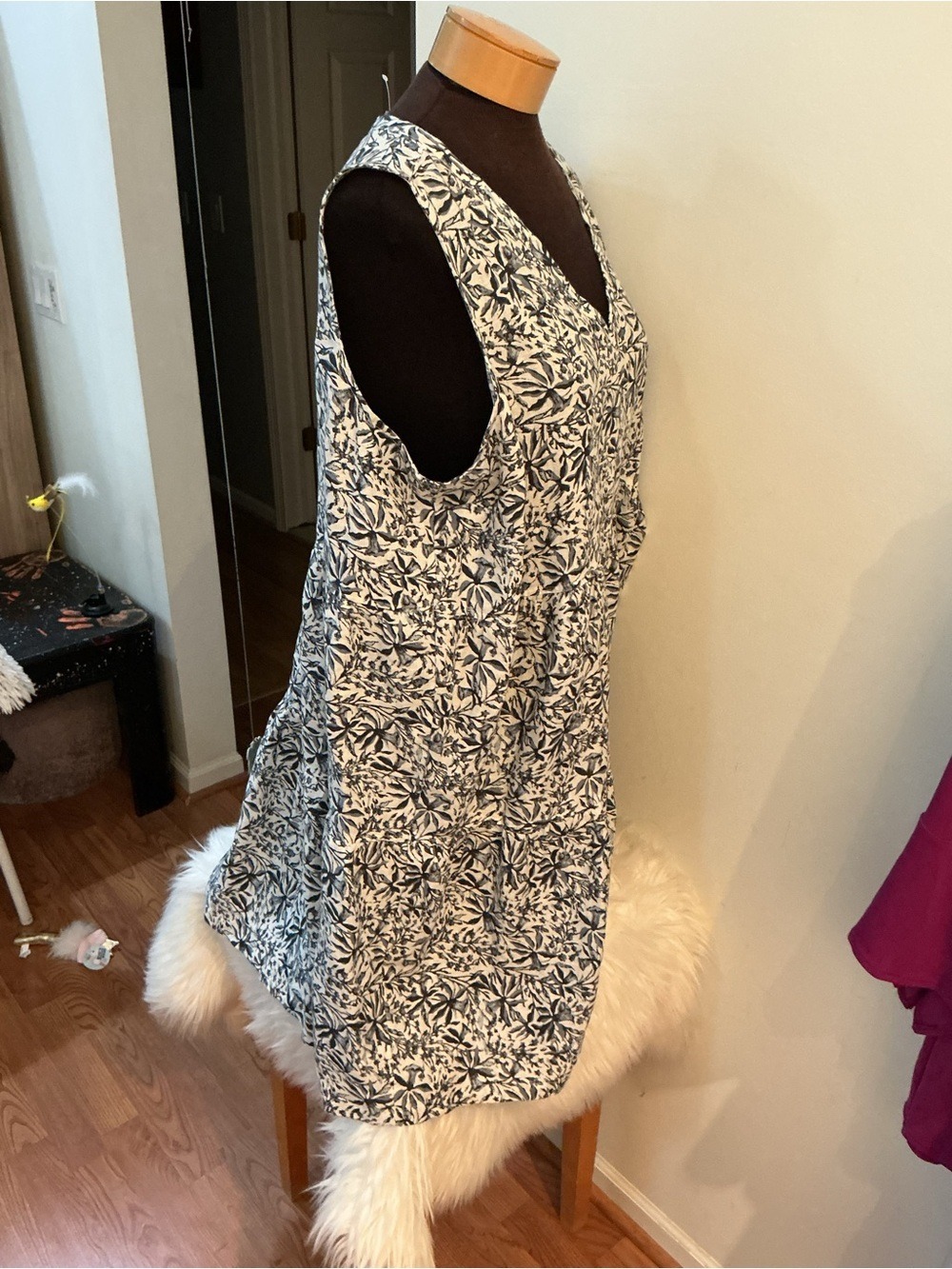 Lucky Brand Size 1X Linen Floral Tiered Sleeveless Dress Blue White Gray Black - Picture 3 of 10